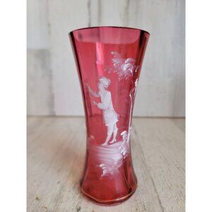 Mary Gregory red painted girl flower tree mini vase vintage unique glass decor